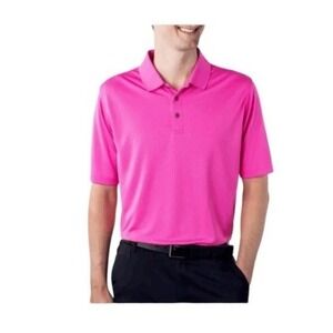 Pebble Beach Performance Golf Polo Shirt Bright Pink Grid Pattern Short Sleeve L
